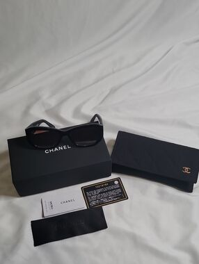 CHANEL Black Cat-Eye Sunglasses with Quilted Black Case